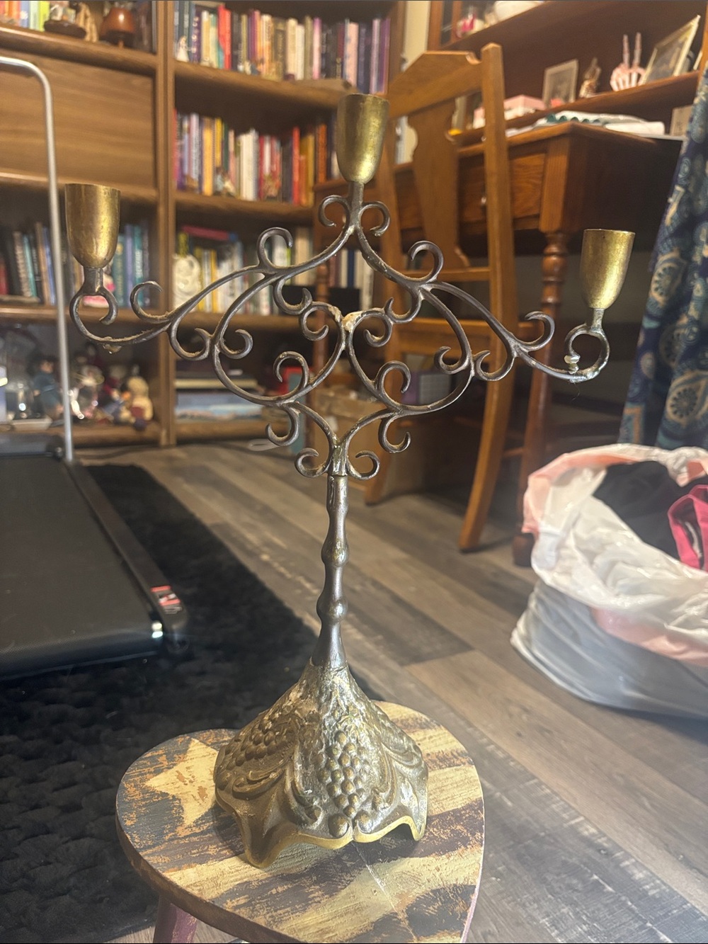 Gold-Tone Scrollwork 3-Arm Candle Holder
